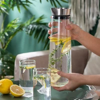 water jug 900 1800ml transparent glass juice bottle with stainless steel lid carafe boiling wate glass bottle pitcher drinkware