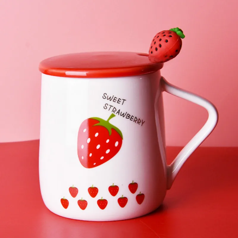 Клубничная керамическая кофейная кружка с крышкой ложка уплотнение в