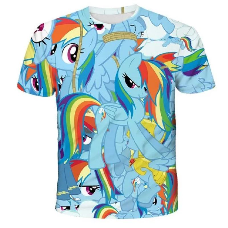 

2021 Summer New Children's Animation Blue Pony 3D Printing Colorful Cute Quick-Drying Shirt Short Sleeve T-Shirt