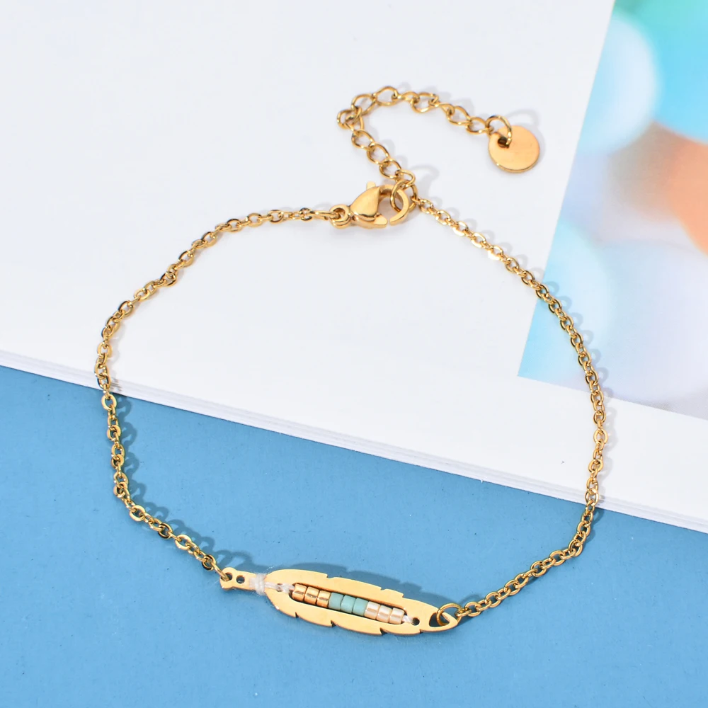 Женские браслеты из перьев золотистого и серебристого цветов нержавеющей стали