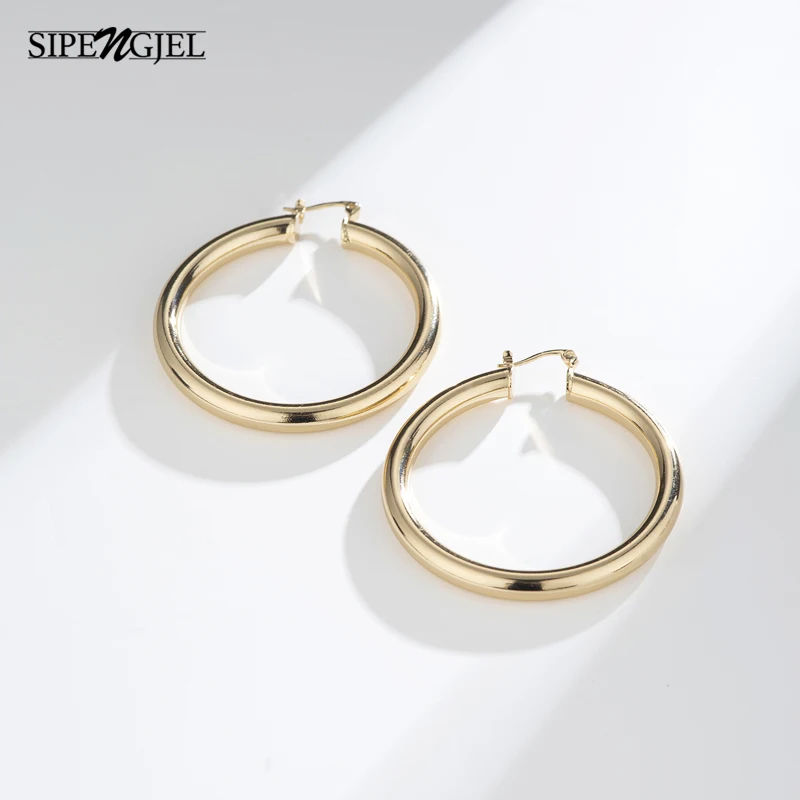 

SIPENGJEL Fashion Gold Plated Big Round Circle Hoop Earrings For Women Punk Metal Dangle Earring Party Jewelry Gift