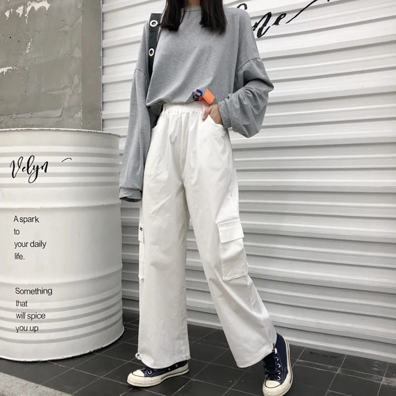 

trousers women loose casual white cargo pants ins harajuku high sweatpants straight hipster long capris autumn winter fashion