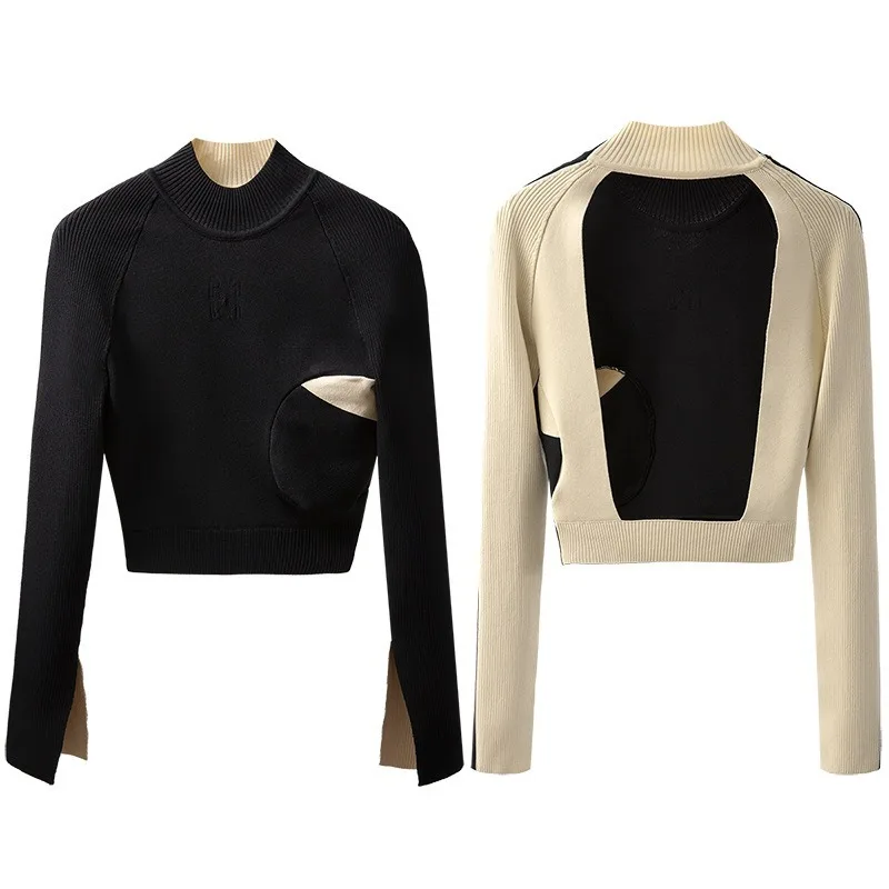 

Cropped Sweater Color Contrast Half High Crew Neck Sweater Plus Size Winter Clothes for Women Sueter Mujer Y2k Sweater