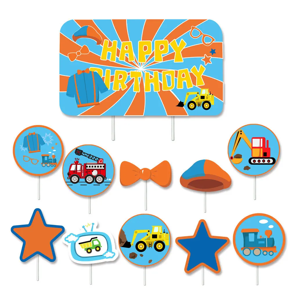 Blippi-Juego de decoraci&oacute;n para fiesta de cumplea&ntilde;os de ni&ntilde;os, Globos de aire para Baby Shower, pancarta de juguete, tarjeta de pastel, suministros de dise&ntilde;o para eventos-3