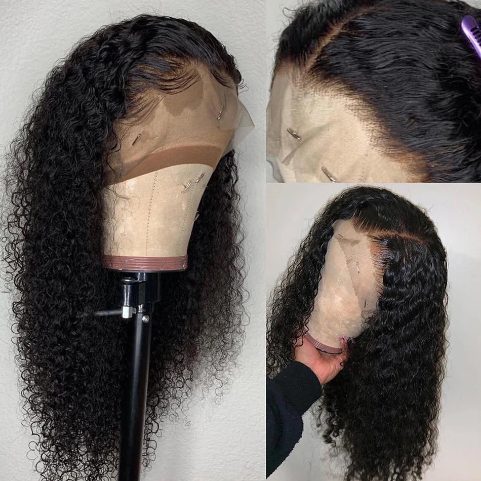 Virgo кудрявые человеческие волосы парик Glueless кружевные передние парики