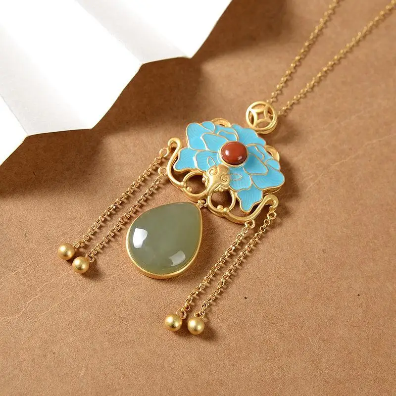 

Оригинальная женская подвеска из стерлингового серебра S925 с нефритовым классическим китайским ретро-стилем в ханьском стиле перегородчат...