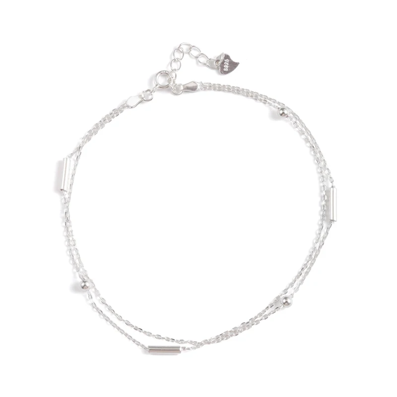 

Geometric New Design Genuine 925 Sterling Silver Flat Bead Chain Double Anklet Jewelry for Woman Summer Anklet 925 stamp gift