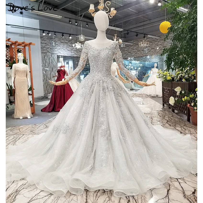 

Gray Luxury Long Sleeves Vintage Evening Dresses 2020 Lace Beading Crystal Sequin Formal Party Fairy Vestido De Festa Prom Gowns