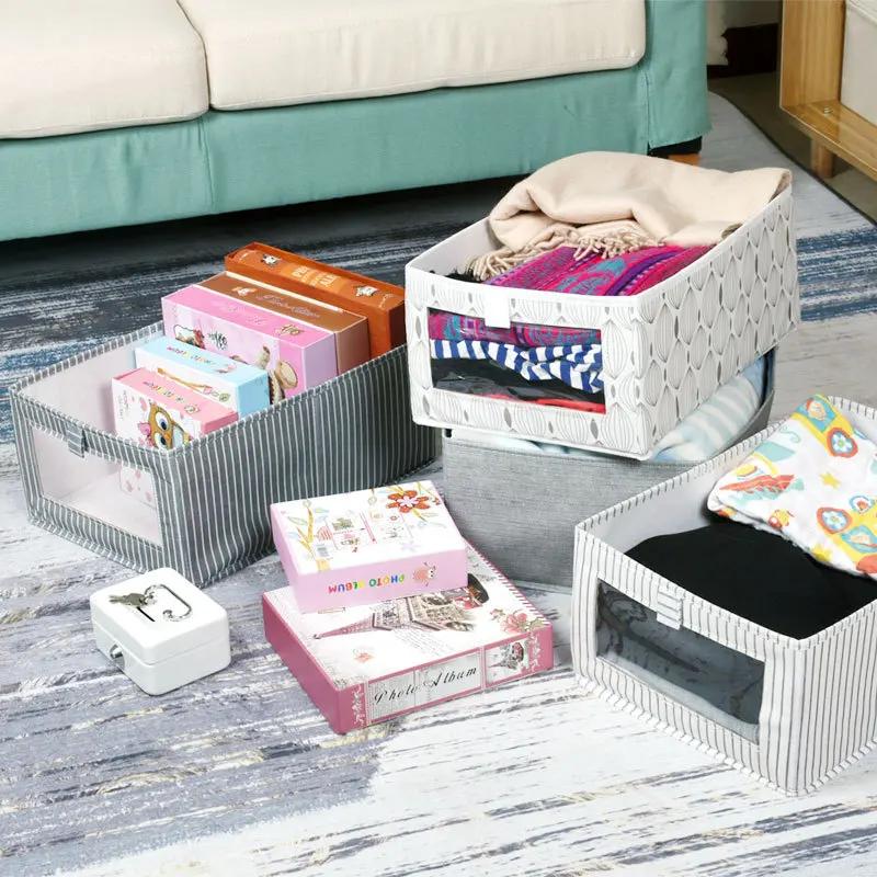 

Non-woven Foldable Storage Box Wardrobe Linen Storage Box Clothes Organizer Basket Underwear Cloth Storage Of Toys And Cosmetics