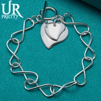 urpretty 925 sterling silver solid two hearts eight characters ot chain bracelet for man women wedding charm party jewelry gifts