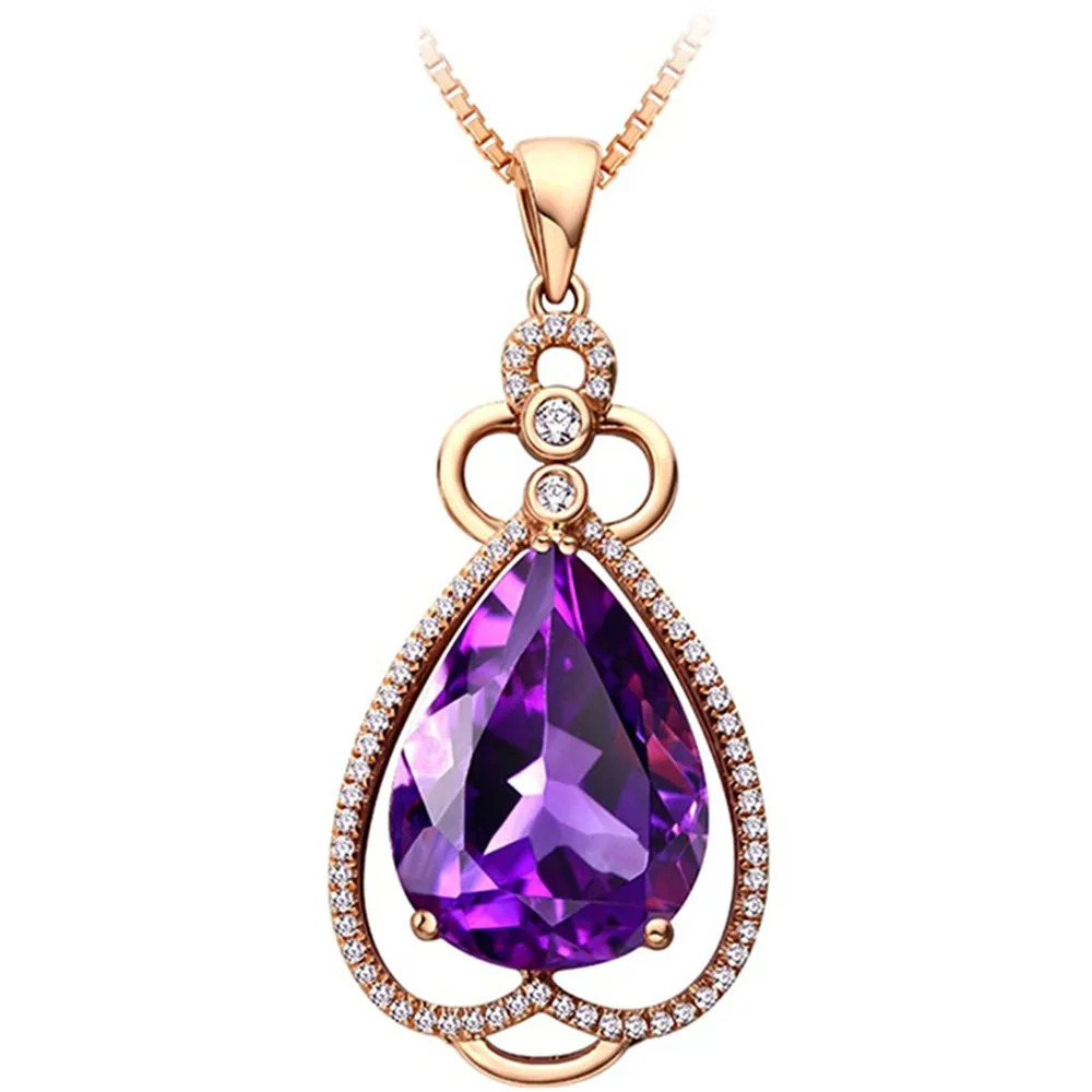 

BIG AMETHYST GEMSTONES CRYSTAL PENDANT NECKLACE FOR WOMEN CHOKER HEART ZIRCON DIAMONDS ROSE GOLD COLOR JEWELRY BIJOUX BAGUE GIFT