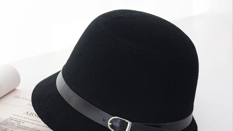 Горячее предложение женский котелок из шерсти Fedoras зимний женский топ Шляпа Сплошной Цвет фетровая шляпа-цилиндр Дамская винтажная Кепка элегантная