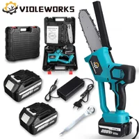Electric Saw 8 Inch 288V Chainsaw with 2PC Battery Plastic Box Portable Rechargeable Brushless Wood Cutter For Makita Battery