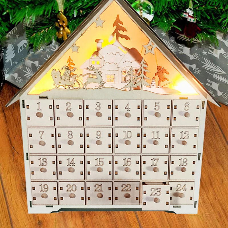 

Christmas DIY Wooden Countdown Advent Calendar with LED Light Ornament Decor Christmas Countdown