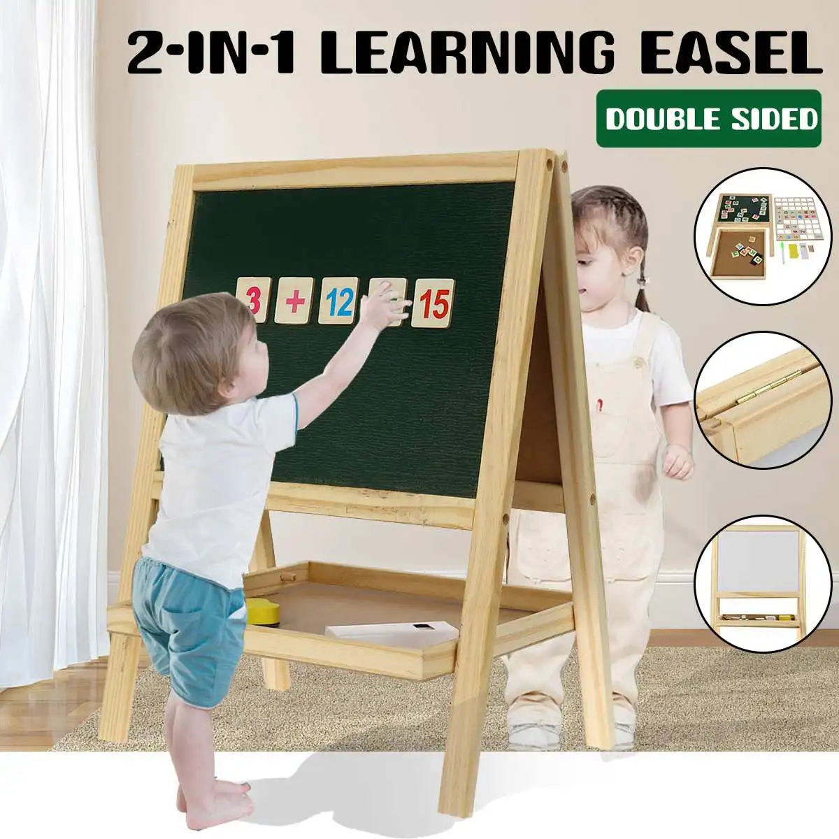 

5PCS Adjustment Kids Easel Double Sided Whiteboard Chalkboard Standing Easel Magnetics With Number Stickers Tangram