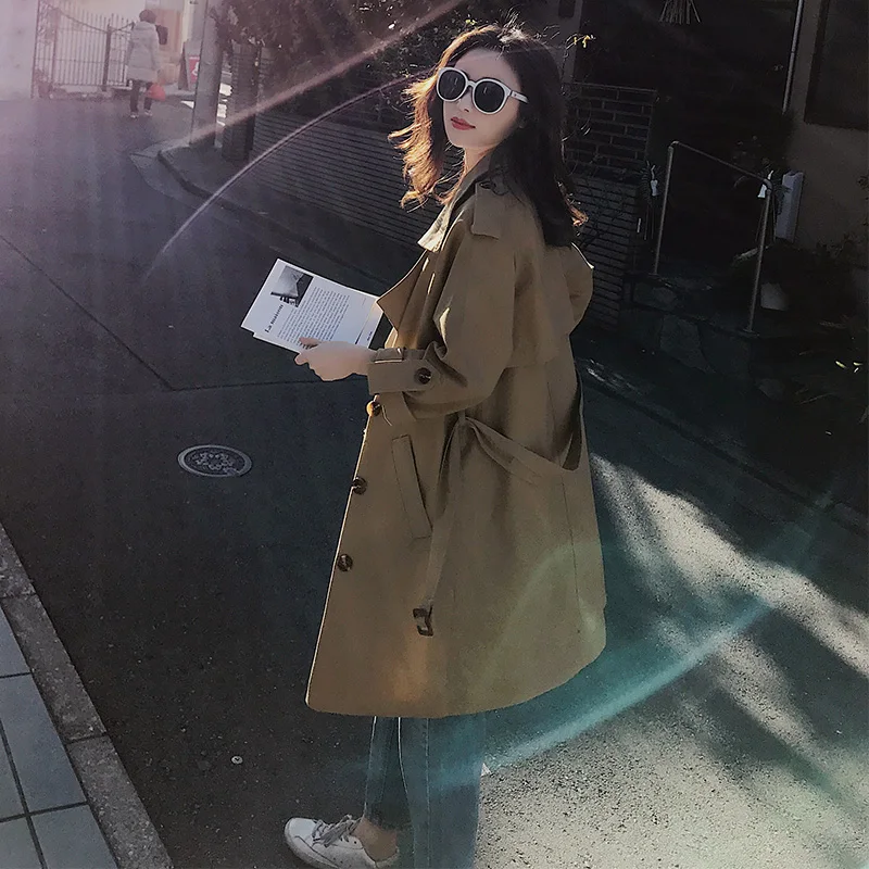 2019 Осенняя Новая модная женская Повседневная Тренч с регулируемой талией