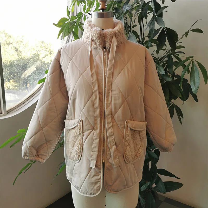 Women Sweet Cotton Padded Jackets Lamb Wool Coat Female Winter Korean Style Loose Pockets Plush Thick Warm Cotton Coat Parkas