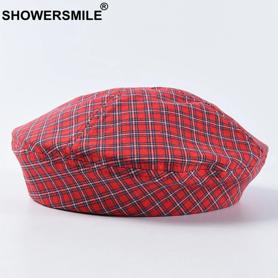 Берет женский хлопковый в клетку желтого и красного цветов |