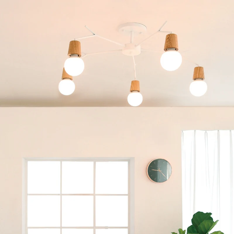 Деревянный светодиодный потолочный светильник E27 современный для гостиной