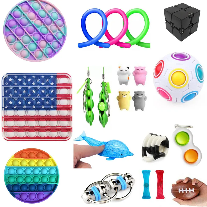 

Stress Relief Fidget Toys Popit Infinity Magic Cube Push Pop Simple Dimple Squeeze Fidget Beans Pea in pod Soft Noodle Strings