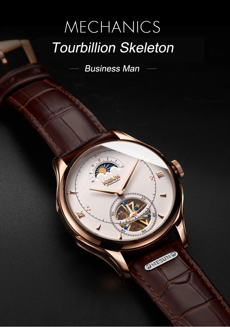 Автоматические механические часы, швейцарские NESUN Tourbillon, мужские часы, люксовый бренд, часы со скелетом, сапфир, Montre Homme N9038