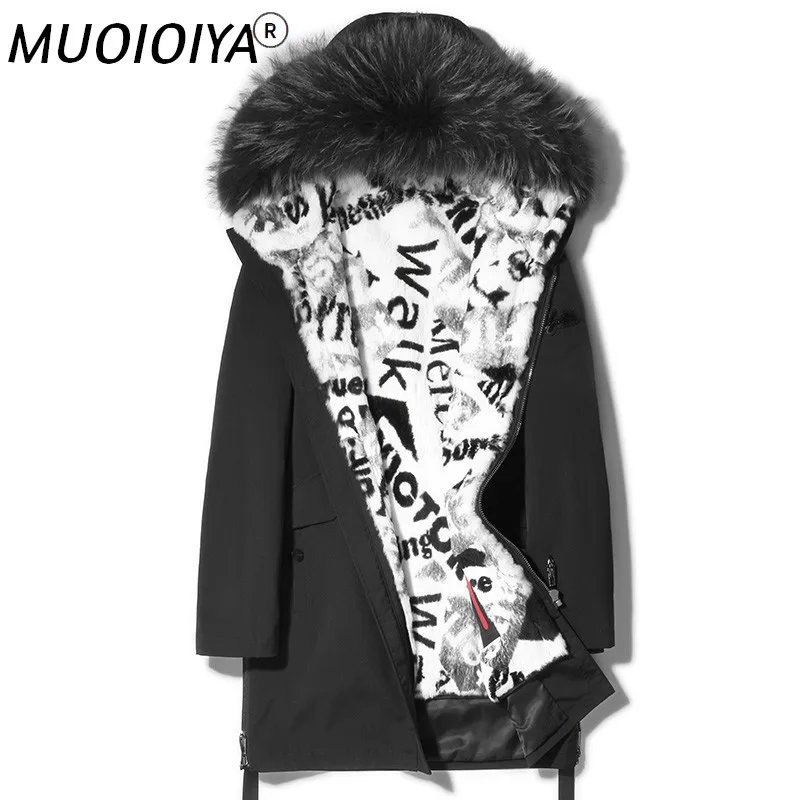 

MUOIOYIA Winter Jacket Men Hooded Parka man jackets Real Wool Fur Coat 100% Raccoon Fur Collar Jackets Chaquetas Hombre LXR991