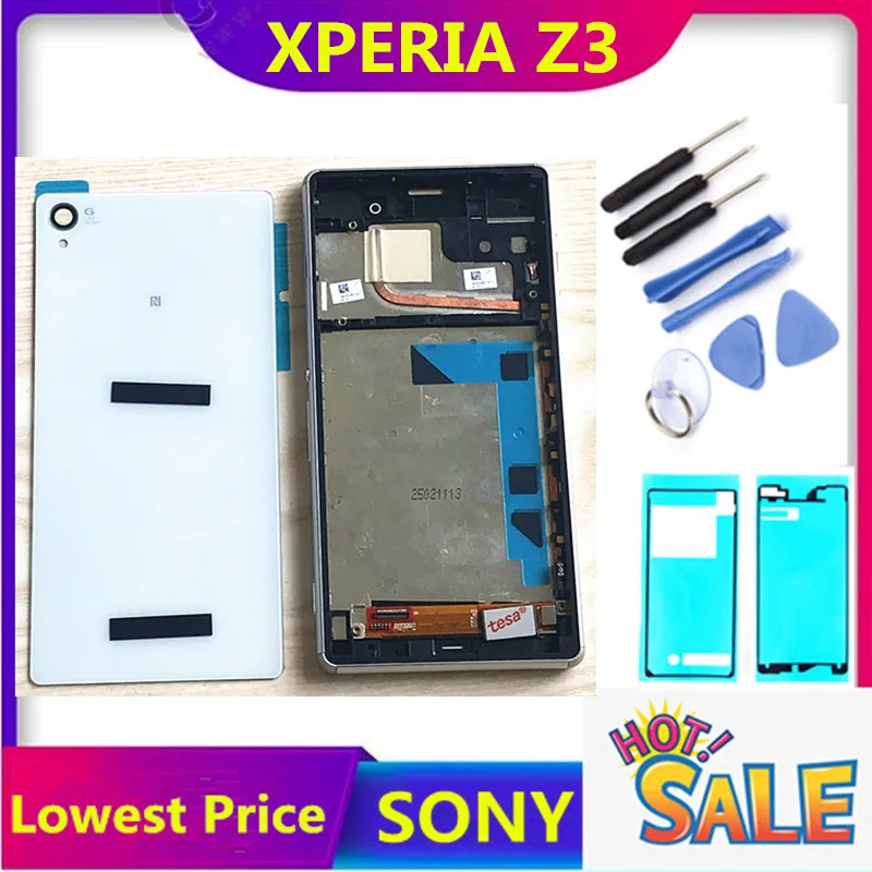 ЖК-дисплей 5 2 дюйма для SONY Xperia Z3 сенсорный экран с рамкой задняя крышка D6603 D6653 D6643