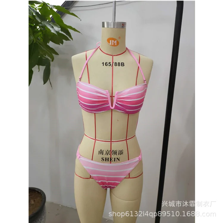 

2020 Sexy Split Gradient Large Vneck Bikini S2xl Optional Plus Size Beach Bikini Push Up Bottom High Waist Bikini Swimsuit Solid