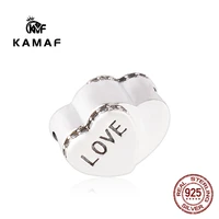 kamaf 100 authentic 925 sterling silver heart shaped charm beaded bracelet diy necklace pendant