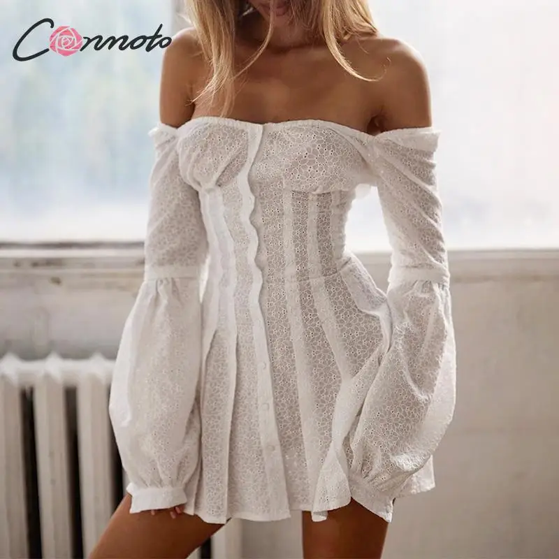 Conmoto элегантные белые Сексуальные вечерние Ретро Женские платья открытый