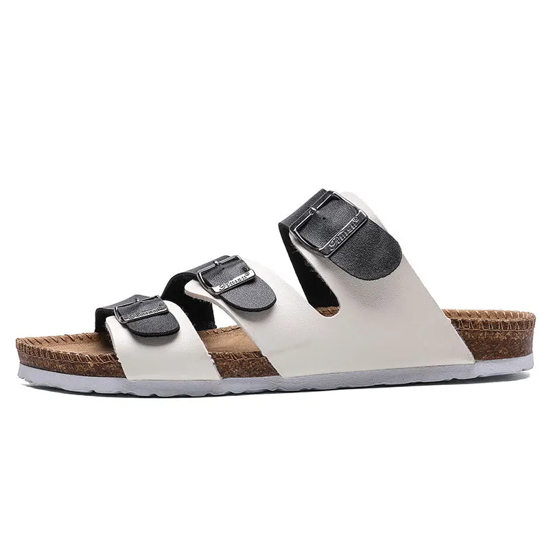 

2021 New Flip-Flops Slippers Couple Sandals Men Leather Slippers Casual Summer Shoes Cork Shoes Beach Shoes Flipflops Flat Heels