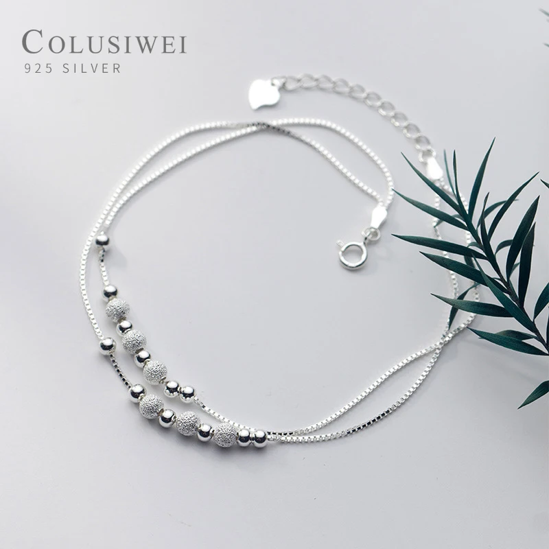 

Colusiwei Fashion 925 Sterling Silver Frosted Tiny Ball Light Beads Double Chain Anklet for Women Adjustable Anklet Fine Jewelry