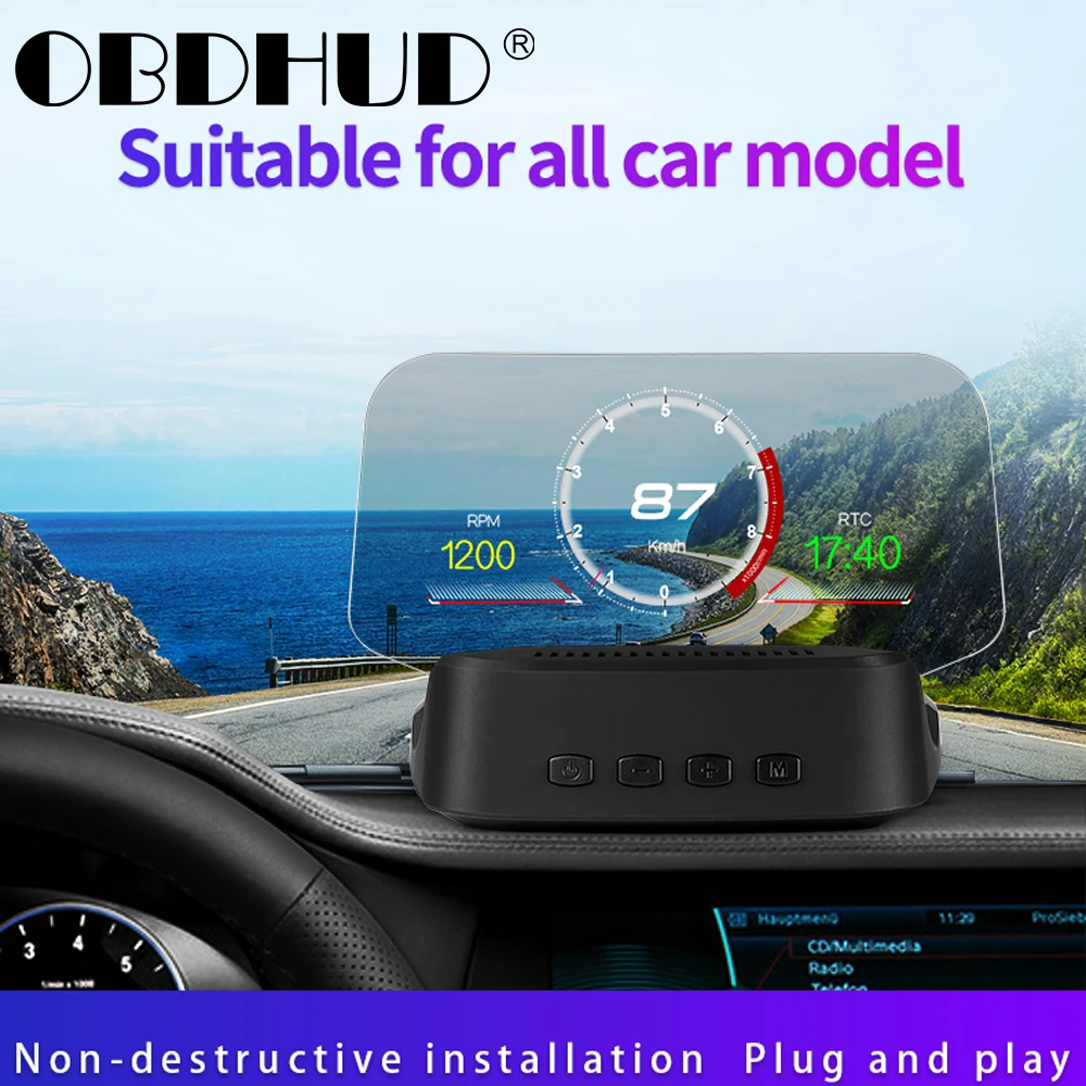 

C2 Universal Car HUD Display OBD+GPS Head Up Display High Definition Speedometer Car Diagnostic Fault Code Safe Driving Alarm
