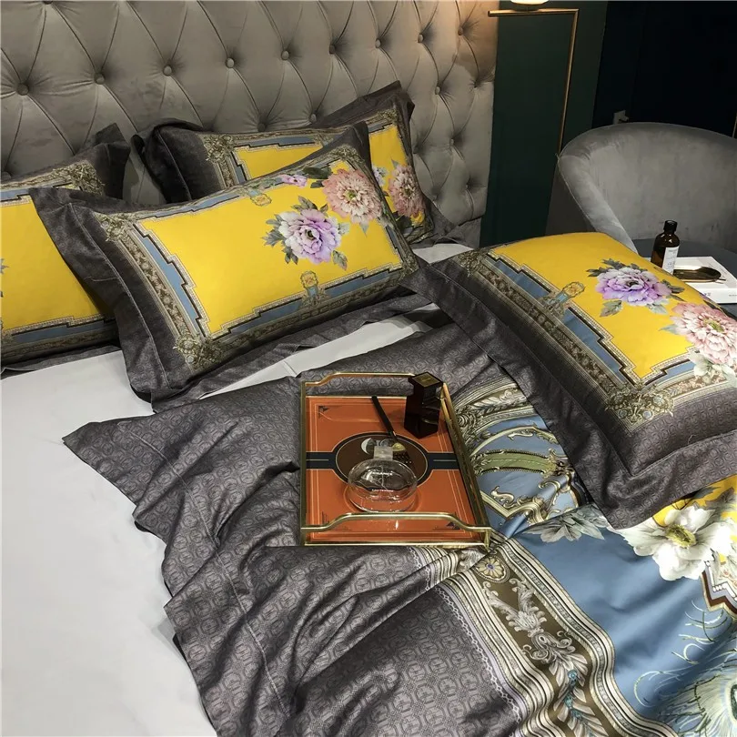 

1000TC Egyptian Cotton Luxury Bedding set Vintage Floral Birds print Duvet Cover Bed Sheet set Pillowcase Queen King Size 4Pcs
