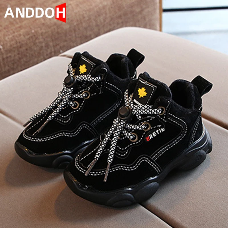 

Size 21-30 Boys Children Plus Cotton Running Sneakers Girls Kids Winter Warm Fleece Shoes Baby Soft Bottom Non-slip Toddler Shoe