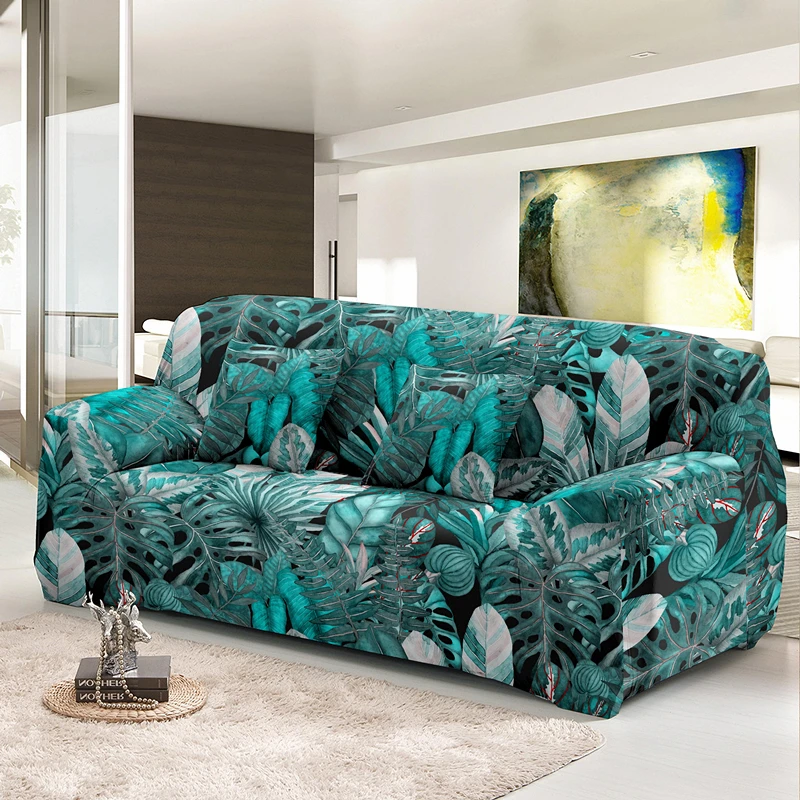 

Leaves And Flowers Design Stretch Sofa Cover For Living Room Decor 1/2/3/4 Seater Couch Covers Elastic Slipcovers