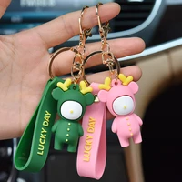 creative cute sika deer pvc keychain women animal elk key chain lanyar car key ring holder bag charms pendant gift