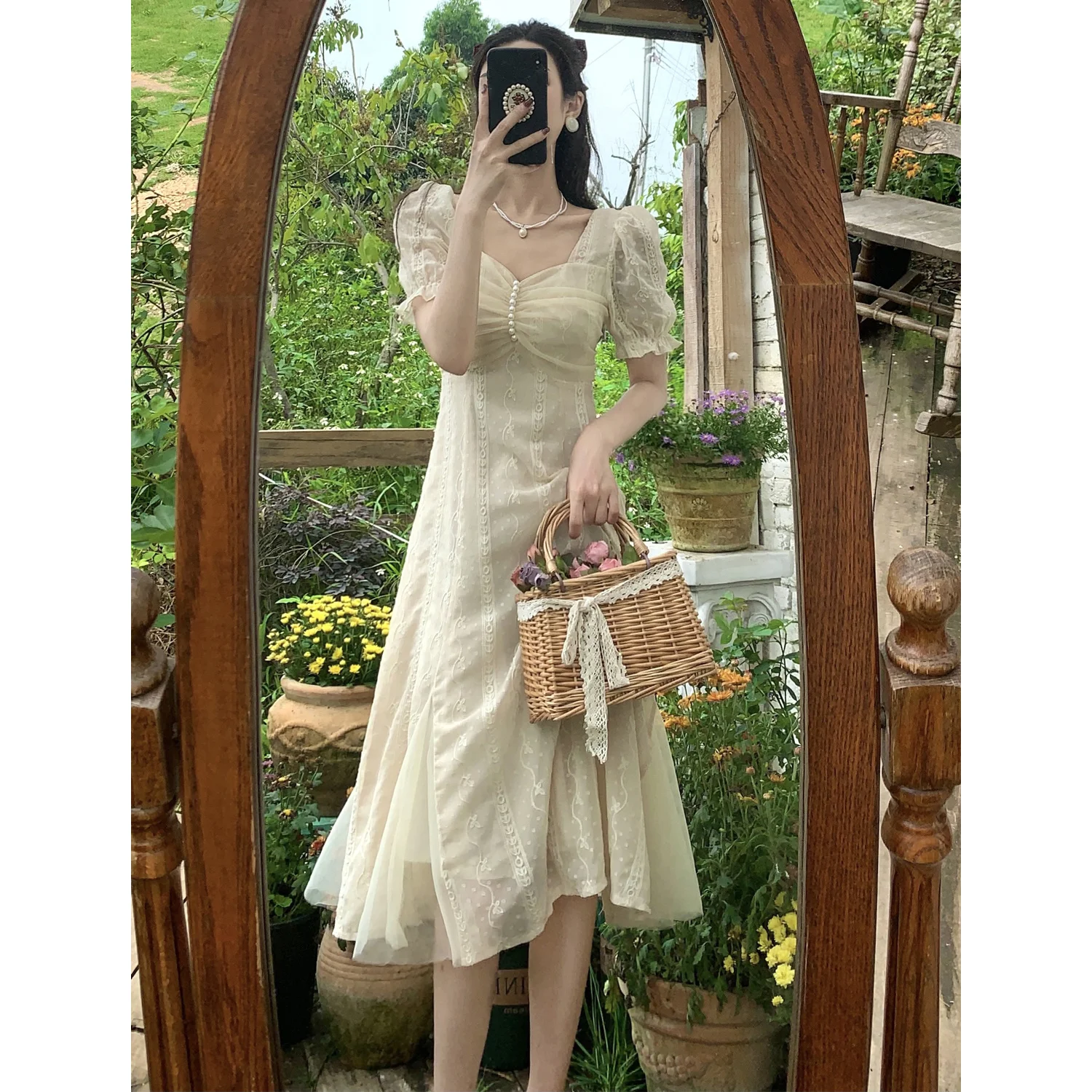 

2021 Summer Chiffon Dress Love Gentle Elegant White Sweet Salt Dress Fairy Lady Super Fairy Style