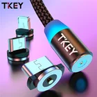Магнитный кабель TKEY USB Type-C со светодиодной подсветкой, для быстрой зарядки и передачи данных, кабель Micro USB мобильный телефон