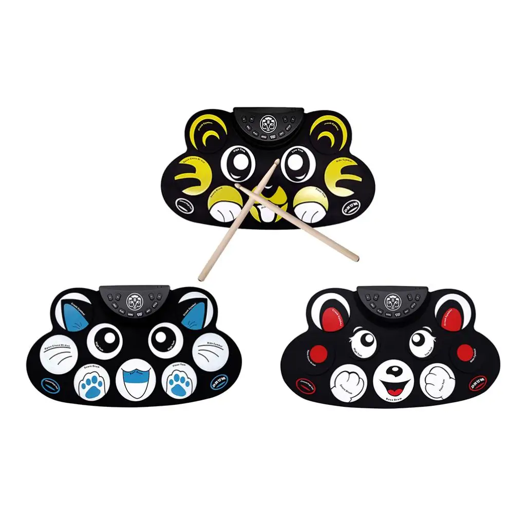 

Portable Electronic Drum Set Roll Up MIDI Drum Kit with Built-in Speaker Foot Pedals Drumsticks