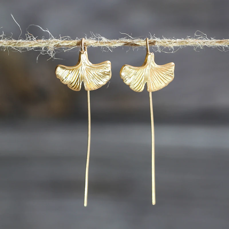 

Bohemian Geometric Gold Color Ginkgo Biloba Leaf Shape Drop Earrings for Women Statement Earring Jewelry Accessory Z4D327