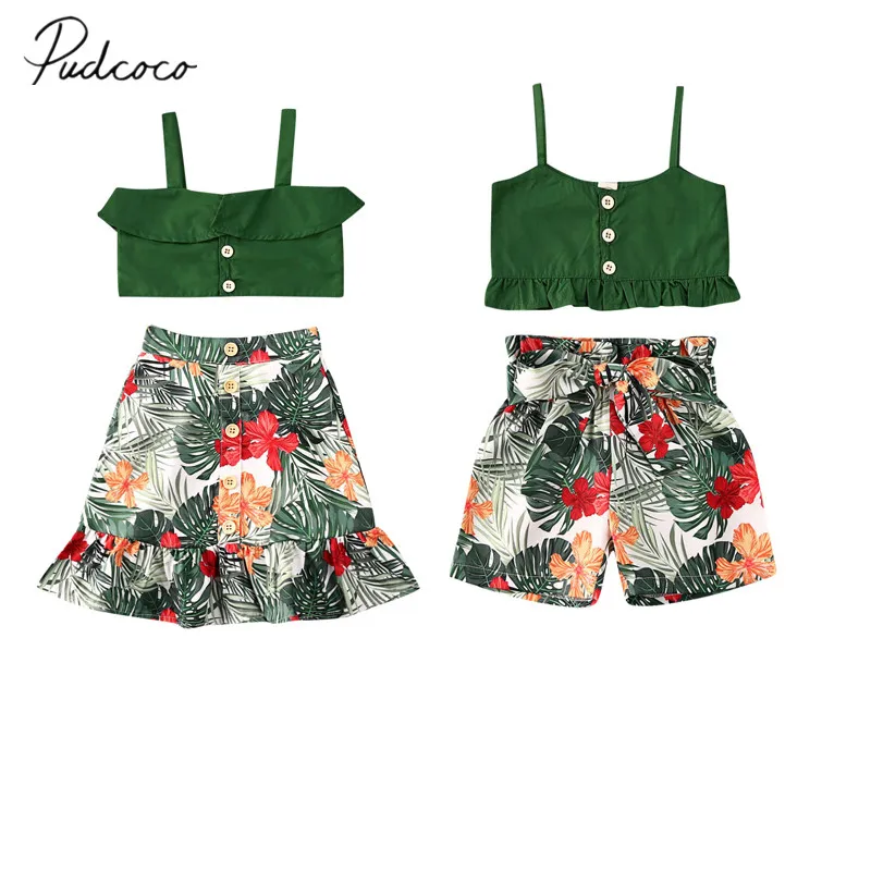 2020 летняя одежда для малышей Одинаковая сестер зеленый жилет укороченный топ +