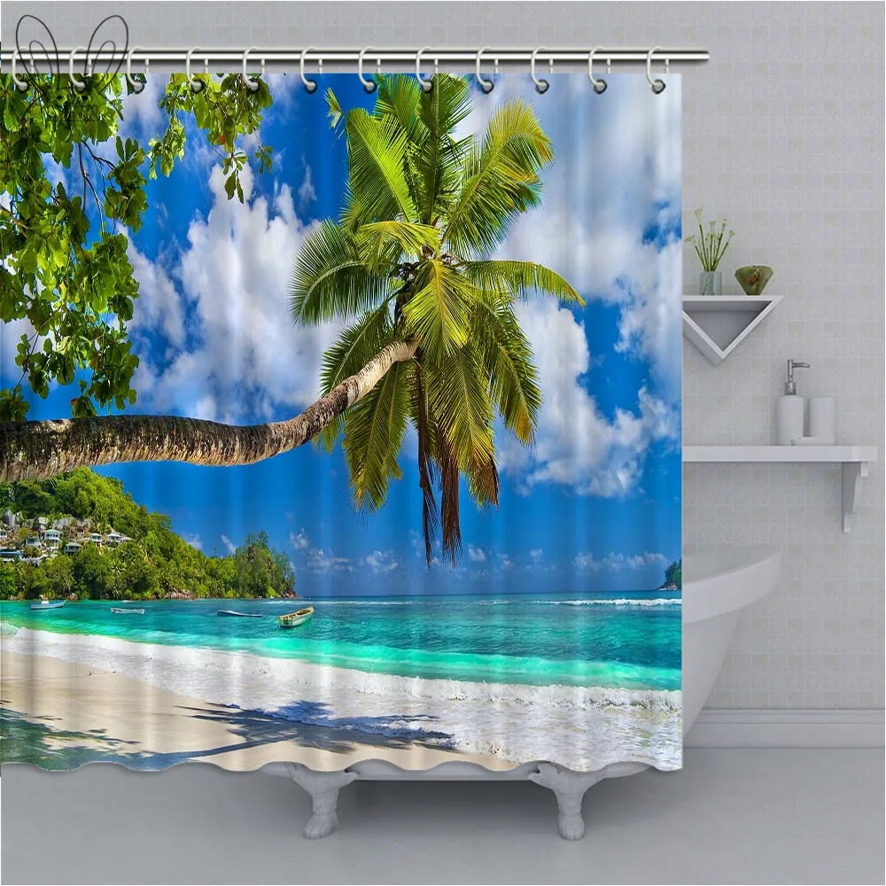 Beautiful Island Cool Tropical Beach waterproof shower curtains bathroom products polyester bathroom shower curtain - Цвет: 74251