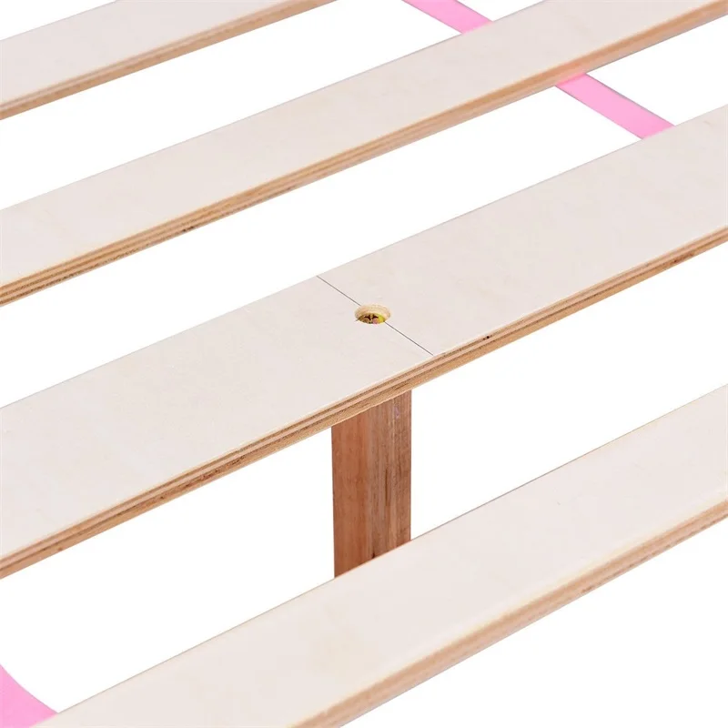 

High Quality Kids Children PU Upholstered Platform Wooden Princess Sturdy Stable Bed Friendly Height Rounded Edge Queen Bed