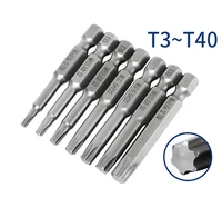 1pcs solid screwdriver drill bits length 50mm 65mm 14 inch hex shank torx head bits t3 t40 magnetic wrench tool