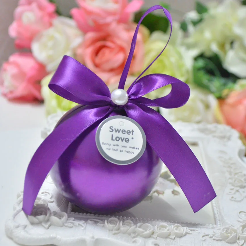 Фиолетовый конфеты банку хранения свадебные украшения 12 шт./лот круглый шар ящик