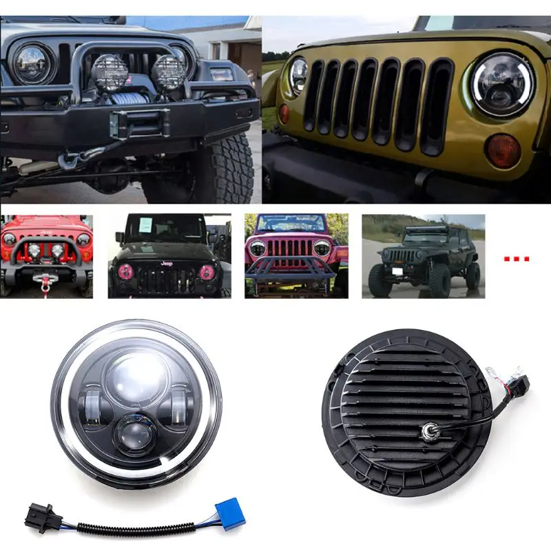 

1 Set Vehicle Car 7 Inch LED Headlight H4 H13 Amber Angel Eyes Lamp Bulb For JEEP CJ JK TJ Wrangler Harley Car Accessories qyh