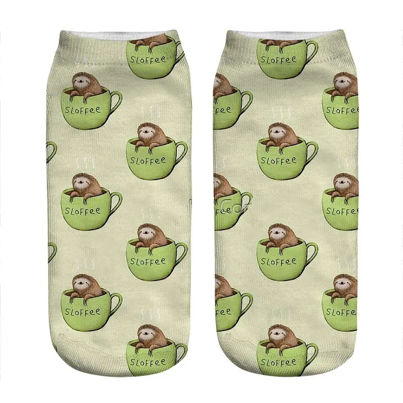 

Women's socks kawaii sloth green coffee cup Printed Socks Woman harajuku Happy Funny Novelty cute girl gift Socks for women