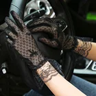 Перчатки женские с кружевным бантом, тонкие сетчатые, с открытыми пальцами, в готическом стиле, панк, черные, из прозрачного тюля, для вождения