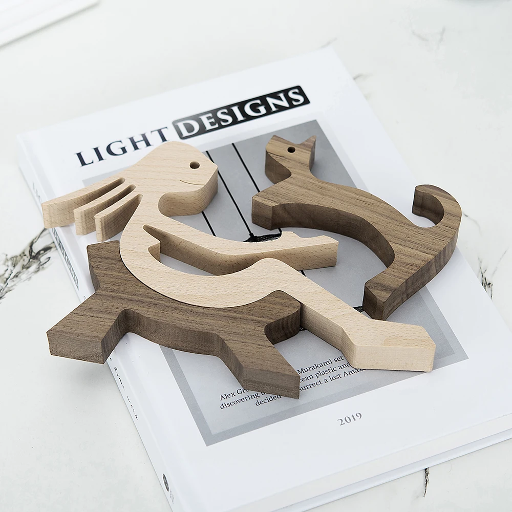 

Relax Women And Cat Sculpture Couple's Wooden Statue With Love Hearth Men Skull Ideological Desktop Ornament Family Puppy OEM